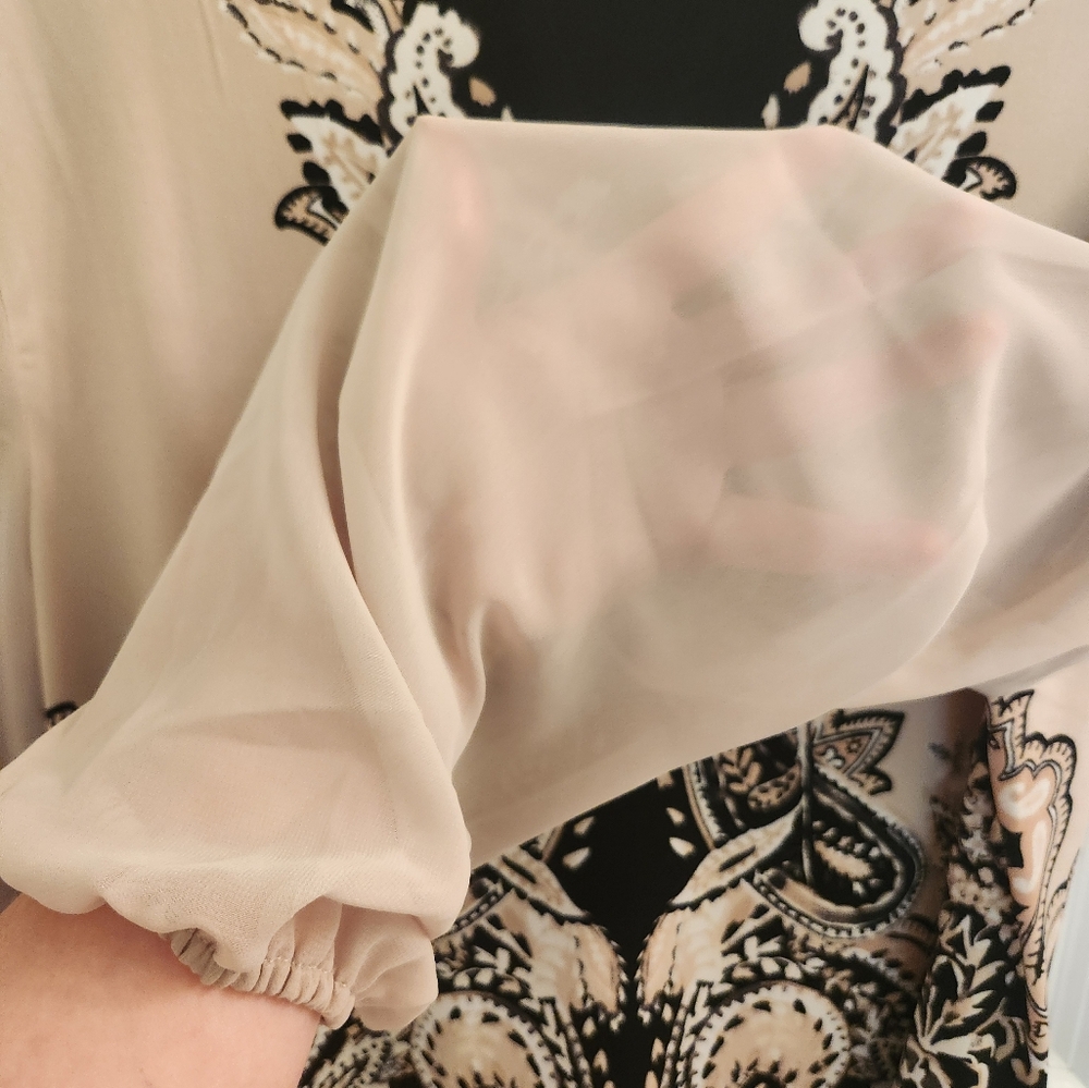 NWOT Pattern Blouse with Sheer Long-Sleeves - Picture 6 of 6